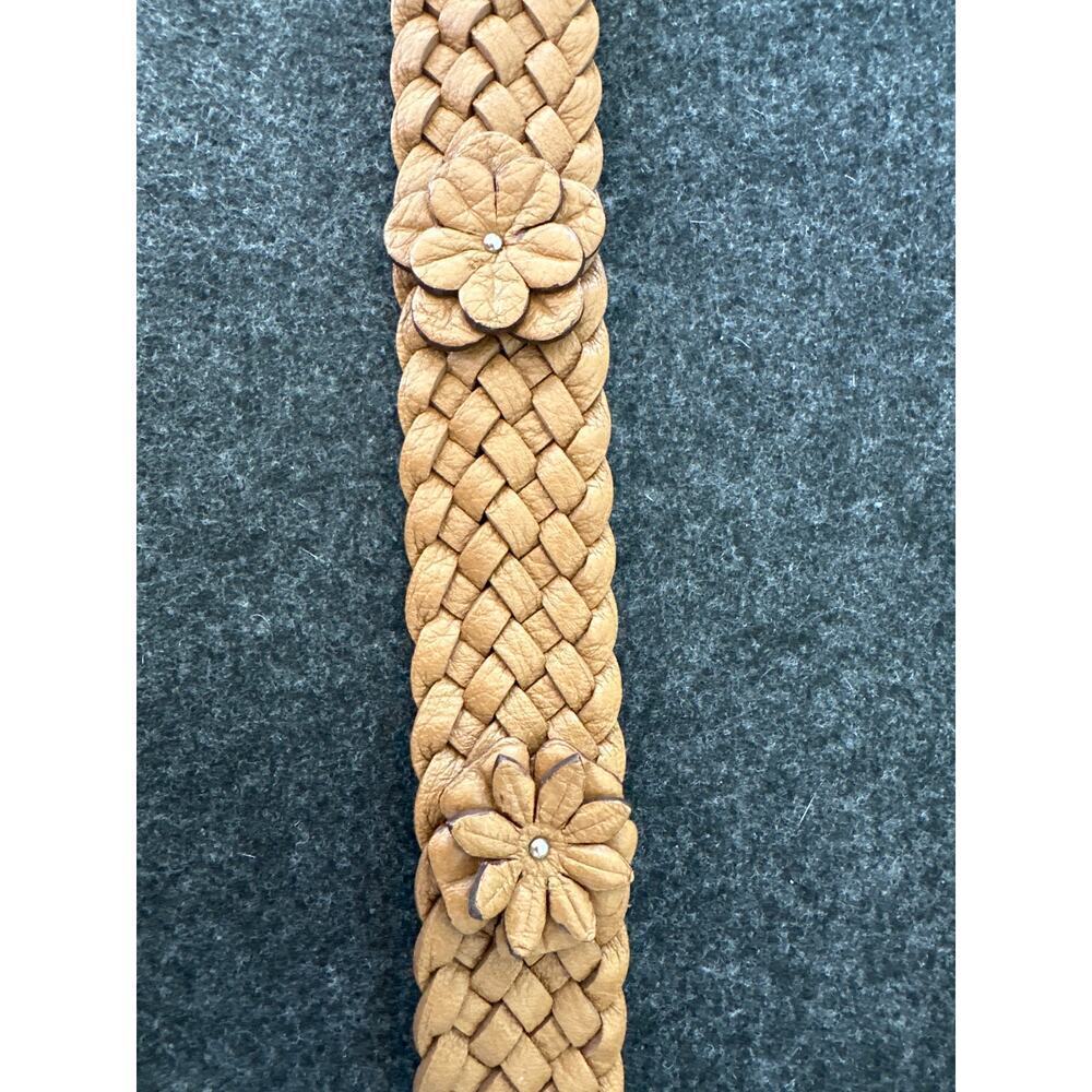 Brighton Women's Woven Leather Floral and Metal Ring Belt, Size 38/L - Picture 3 of 10